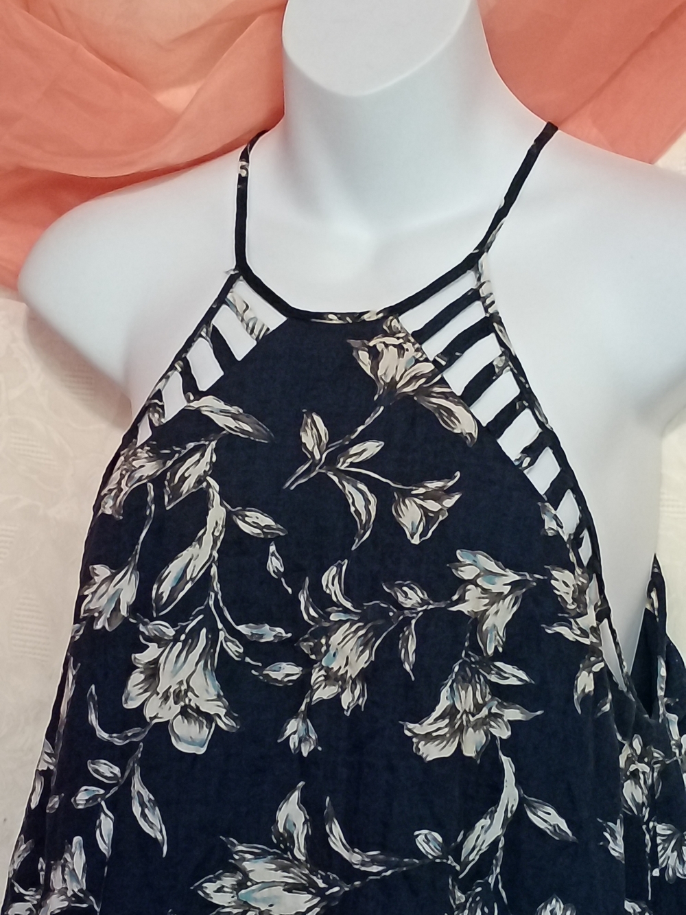 Mittoshop Ladies Navy Floral Halter Mini Dress Sz Lg - Picture 3 of 7